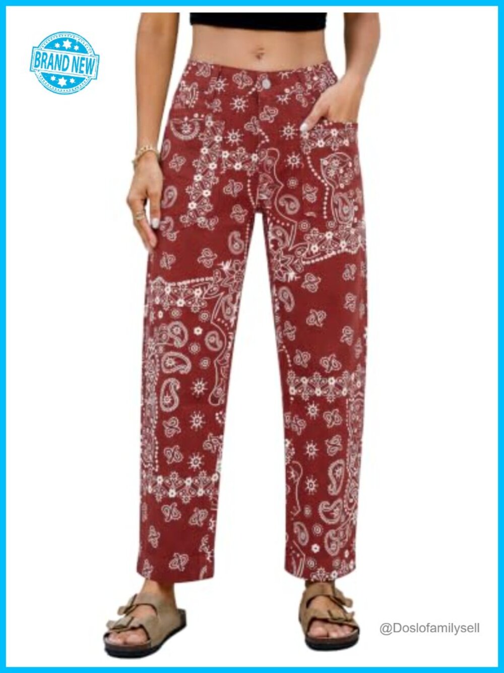 Cropped Straight Leg High Rise Pants Slant Pocket Casual